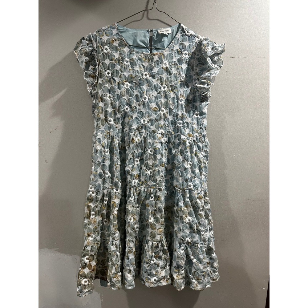 Orange Creek Blue Floral Eyelet Tiered Mini Dress Ruffle Sleeve Cottagecore